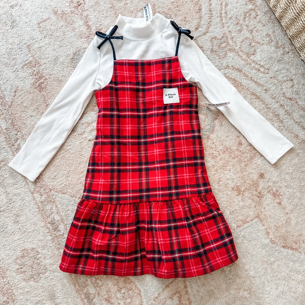 Old Navy Red Plaid Dress with White Top